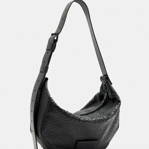ALLSAINTS MADEA SNAKE EFFECT LEATHER SHOULDER BAG BLACK